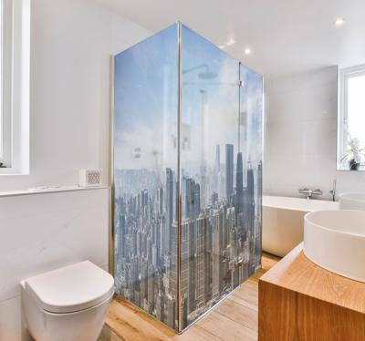 City skyline douche deur sticker