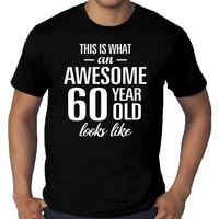 Grote Maten Awesome 60 year old/ 60 jarige t-shirt voor heren zwart