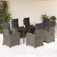 7-delige Tuinset met kussens poly rattan grijs