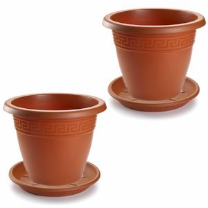 5x stuks bloempotten met onderschaal terra cotta rond diameter 35 cm