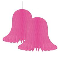 Kerstklok lampion - 2x - roze - 20 cm - papier - kerstversiering - kerstbel decoratie