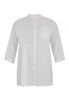 Yoek Blouse met plooien linnen | Wit | Maat 58/60
