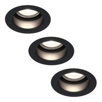 Set van 3 Mari - LED platte inbouwspots met lage inbouwdiepte 58mm - 3,8 Watt 270 Lumen - 6000K Daglicht wit - GU10 LED Module - Verzonken - Dimbaar - Rond - IP65 waterdicht - Zwart