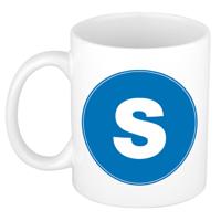 Koffie mok met de letter S - beker - blauw - eerste letter van een voornaam - wit - 300 ml