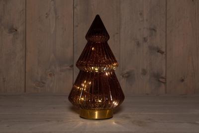 B.O.T. Tree Glass 15X28,5 cm Burgundy With Golden Base 10Led - Annas collection