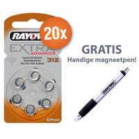 Voordeelpak Rayovac gehoorapparaat batterijen - Type 312 (bruin) - 20 x 6 stuks + gratis magnetische batterijpen