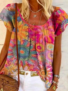 Casual Short Sleeve Floral Top