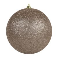 1x stuks Champagne grote kerstballen met glitter kunststof 18 cm