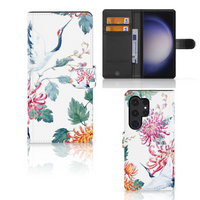 Samsung Galaxy S24 Ultra Telefoonhoesje met Pasjes Bird Flowers