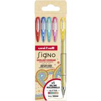 Uni-ball roller Signo Glitter, brede punt, geassorteerde kleuren, etui van 5 stuks