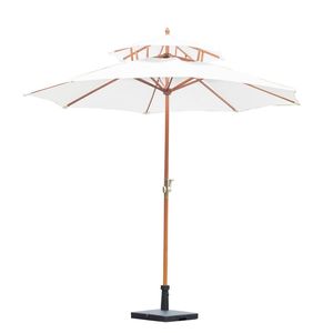 Parasol - Zonnescherm - Met dubbelscherm - Met handslinger - Bamboe - 270 cm - Creme - Bamboe