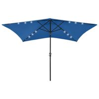 VidaXL Parasol met led's en stalen paal 2x3 m azuurblauw