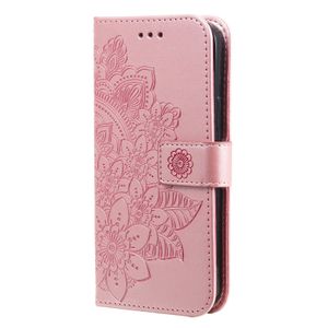 iPhone 12 Pro hoesje - Bookcase - Pasjeshouder - Portemonnee - Bloemenprint - Kunstleer - Rose Goud