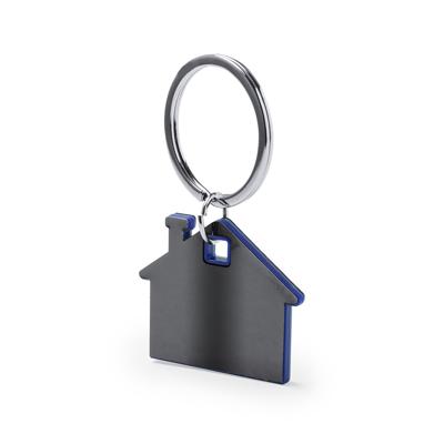 Sleutelhanger met klein huisje - blauw/grijs - metaal - 4 x 3.8 cm - eigen huis/nieuw huis