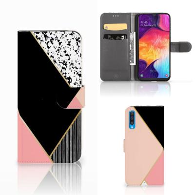 Samsung Galaxy A50 | Book Case | Zwart Roze Vormen