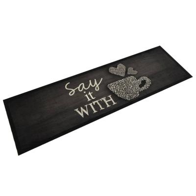 VidaXL Keukenmat wasbaar kopjeprint 45x150 cm fluweel zwart
