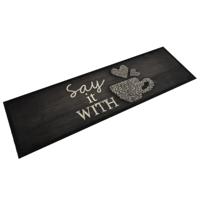 VidaXL Keukenmat wasbaar kopjeprint 45x150 cm fluweel zwart