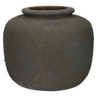 Bloemenvaas kruik/pot model Batu - oud grijs - D22 x H16 cm - rustieke vaas - thumbnail