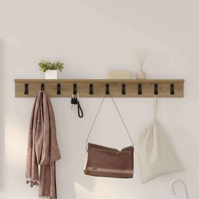 Wandgemonteerde kapstok met plank Wandgemonteerd artisanaal eikenkleurig