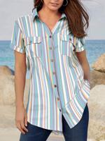 Striped Loose Casual Shirt Collar Blouse