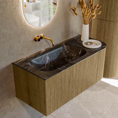 Badmeubel Mondiaz Kurve-Dlux | 105 cm cm | Meubelkleur Dusk | Wastafelkleur Lava | Solid surface | Wasbak links zijde spoelbak | Zonder kraangat(en)