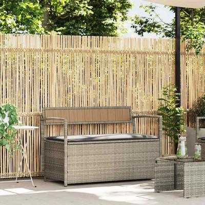 Tuinbank met kussen, lichtgrijs polyrotan
