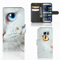 Samsung Galaxy S7 Telefoonhoesje met Pasjes Witte Kat - thumbnail
