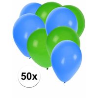 50x ballonnen - 27 cm - groen / blauwe versiering - thumbnail