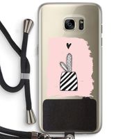 Zwart-wit cactus: Samsung Galaxy S7 Edge Transparant Hoesje met koord