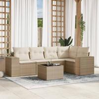 6-delige Loungeset met kussens poly rattan beige
