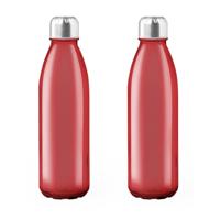 Glazen waterfles/drinkfles met RVS dop - 4x - rood transparant - 650 ml - Sportfles - Bidon