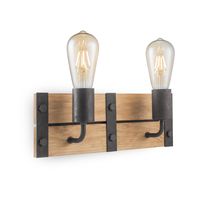 Light depot - wandlamp Denton 2L - hout / burned metal - Outlet