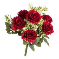 Rozen kunstbloemen boeket - 6x - rood - H43 cm   - - thumbnail