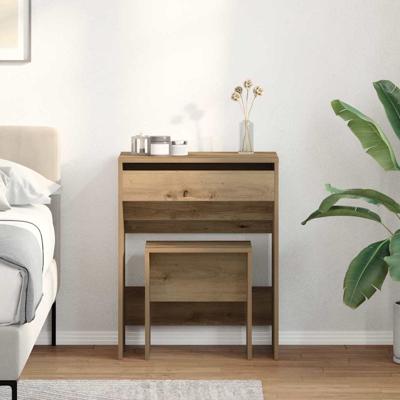 Kaptafel artisanaal eikenkleurig 60 x 40 x 75 cm Bewerkt hout