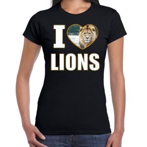 I love lions t-shirt met dieren foto van een leeuw zwart voor dames 2XL  -