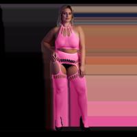 Ouch! by Shots Twee-delige set met crop top en kousen - Plus Size - Neon Roze