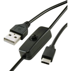 Renkforce Stroomkabel Raspberry Pi [1x USB-A 2.0 stekker - 1x USB-C stekker] 1.00 m Zwart Incl. in/uit-schakelaar