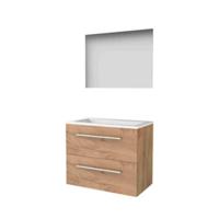 Basic-Line Ultimate 46 Badkamermeubelset - 80 x 46 cm - Met Grepen - 2 Lades - Acryl Wastafel - 1 Kraangat - Spiegel met Indirecte LED Verlichting - Whisky Oak