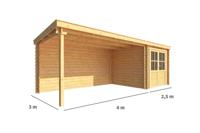 Blokhut met overkapping Els 650 cm bij 300 cm diep Lessenaarsdak - Warentuin collection