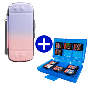 Case geschikt voor Nintendo Switch / Nintendo Switch OLED + Game Card hoes - 12 Games - Draagtas - Opbergtas - Paars/Roze/LichtBlauw