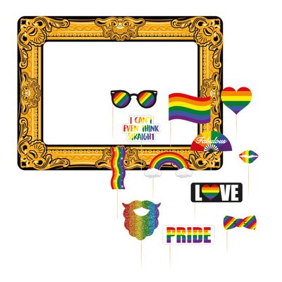 Foto prop set met frame - gay pride - 13-delig - LHBTI/LGBTQ parade - photo booth accessoires
