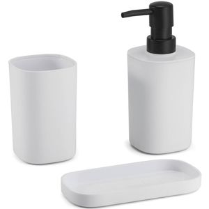 MSV Badkamer accessoires set 3-delig Lona - Kunststof - Wit - Zeeppompje/beker/schaaltje - Badkameraccessoireset