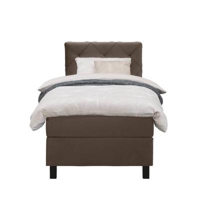 Leen Bakker - Boxspring Liv Geruit - 90x200 Cm - Vierkante Poot - Stof/Velvet - Bruin