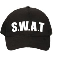 2x stuks zwarte SWAT team politie agent verkleed pet / cap voor kinderen - thumbnail