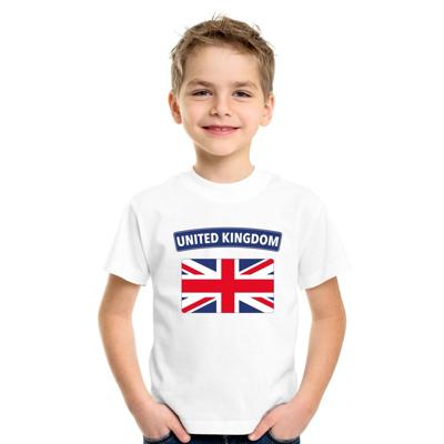Supporters kleding - t-shirt van vlag Groot Brittannie - wit - voor kinderen - korte mouwen - sport