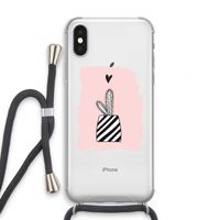 Zwart-wit cactus: iPhone XS Transparant Hoesje met koord