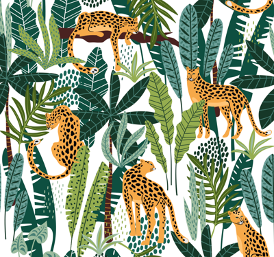 Tropisch patroon dieren behang