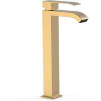 Wastafelkraan Tres Cuadro | Opbouw | Mengkraan | Waterval uitloop | Hoog model | 1-hendel | Vierkant | 24k Goud mat