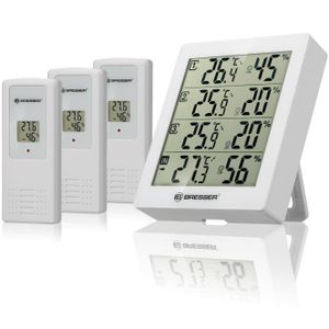 BRESSER Quadro - Thermometer en Hygrometer met 4 onafhankelijke Meetgegevens (wit)