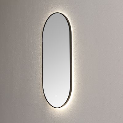 Spiegel Sanilux Ovaal Met Direct LED 3 Kleuren Instelbaar & Spiegelverwarming 90x45 cm Mat Zwart Sanilux